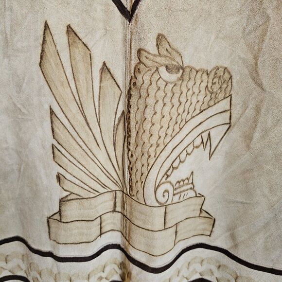 Mexican Vintage Suede Leather Fringe Poncho Pyrography Native Aztec Cape Costume - Picture 6 of 11